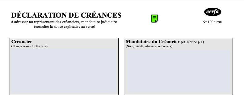 Comment remplir une déclaration de créance